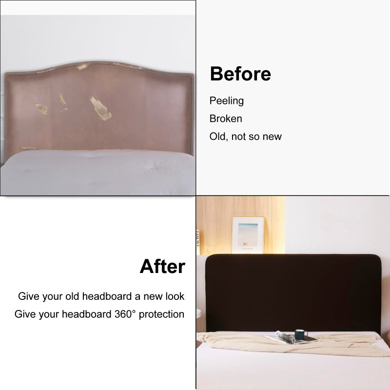 WOMACO Stretch Bed Headboard Slipcover 180 GSM Thick Fabric Solid Color Dustproof Bed Head Protector Cover for Bedroom DÃ©cor (Dark Coffee, 59-67") - Image 2